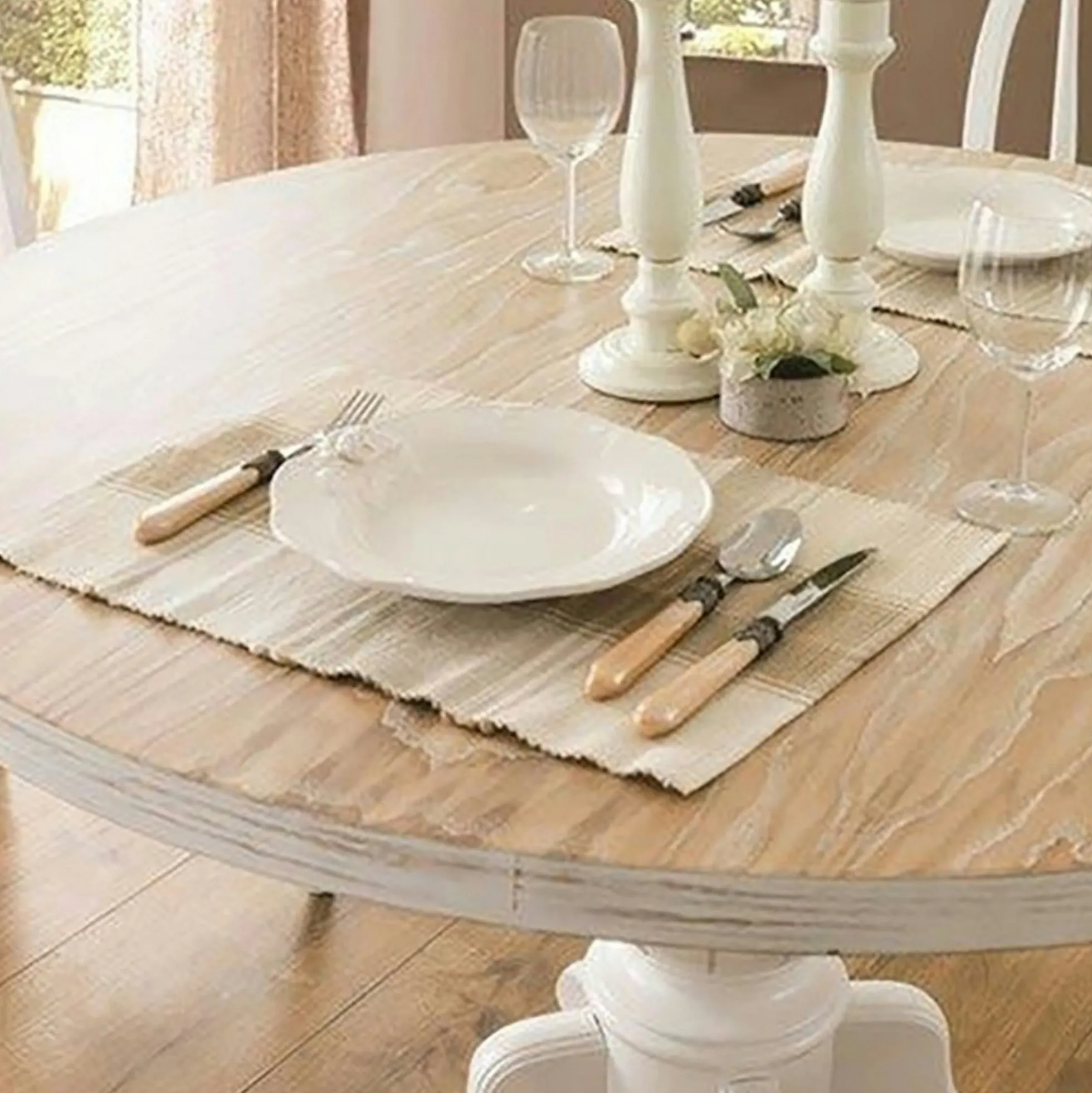 Table ronde blanche - bois effet usé ⌀120 cm TENA