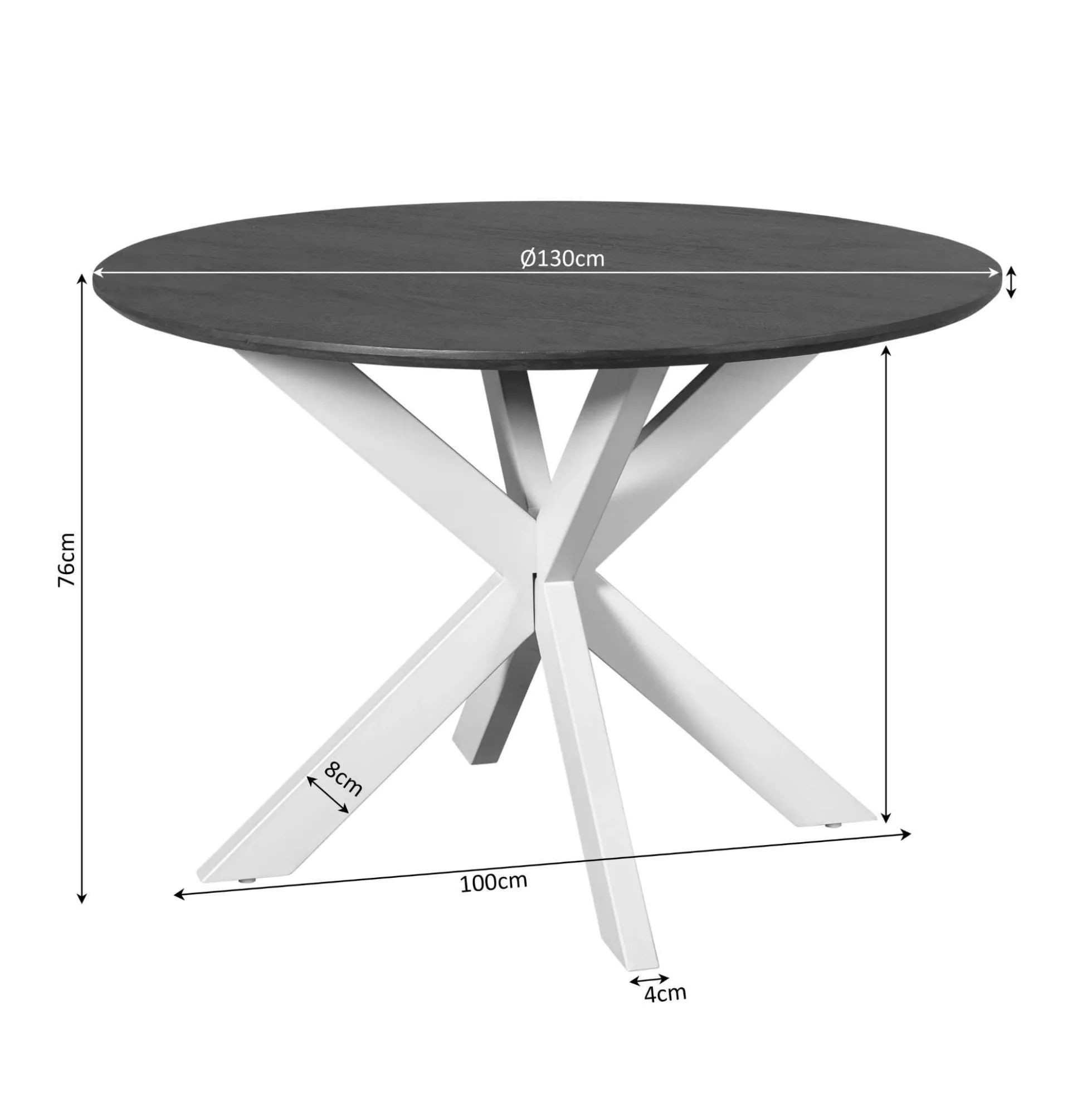 Table ronde bois brun pied blanc Ø110 cm CORTINA