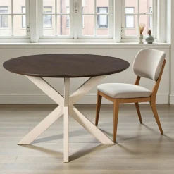 Table ronde bois brun pied blanc Ø150 cm CORTINA