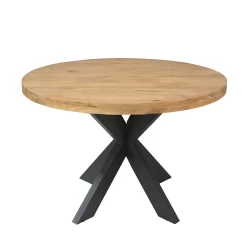 Table ronde bois clair pied croisé métal noir Ø150 cm RIVANO