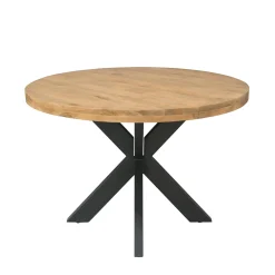 Table ronde bois clair pied croisé métal noir Ø110 cm RIVANO