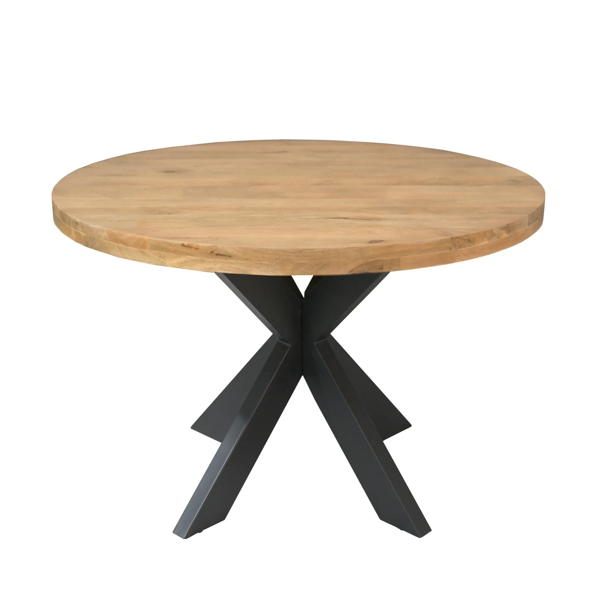 Table ronde bois clair pied croisé métal noir Ø110 cm RIVANO