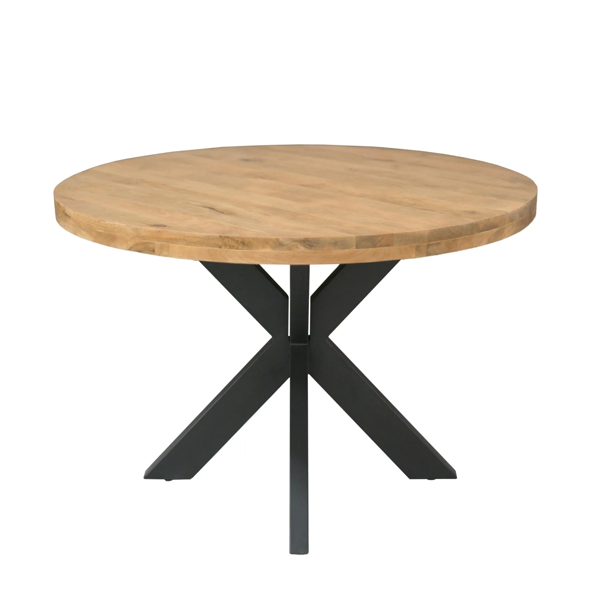 Table ronde bois clair pied croisé métal noir Ø140 cm RIVANO