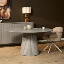 Table ronde bois gris à pied rainuré Ø130 cm CALERO
