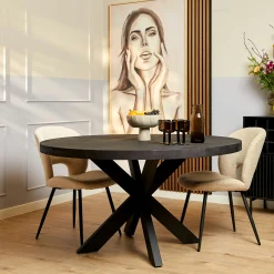 Table ronde bois noir à pied central Ø110 cm RIVANO