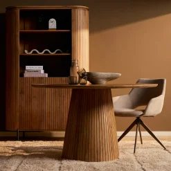 Table ronde bois à pied rainuré Ø130 cm CALERO