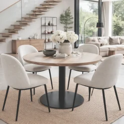 Table ronde chêne blanc pied central droit 130 cm PALERME