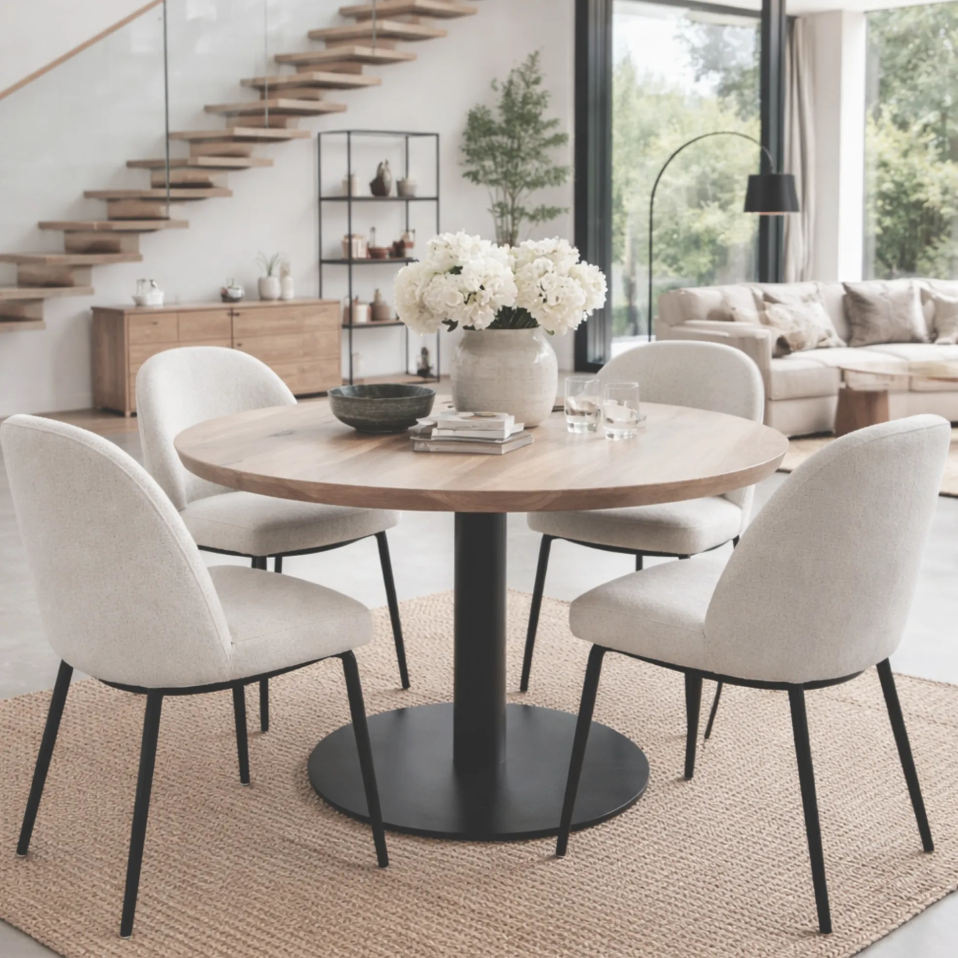 Table ronde chêne blanc pied central droit 110 cm PALERME