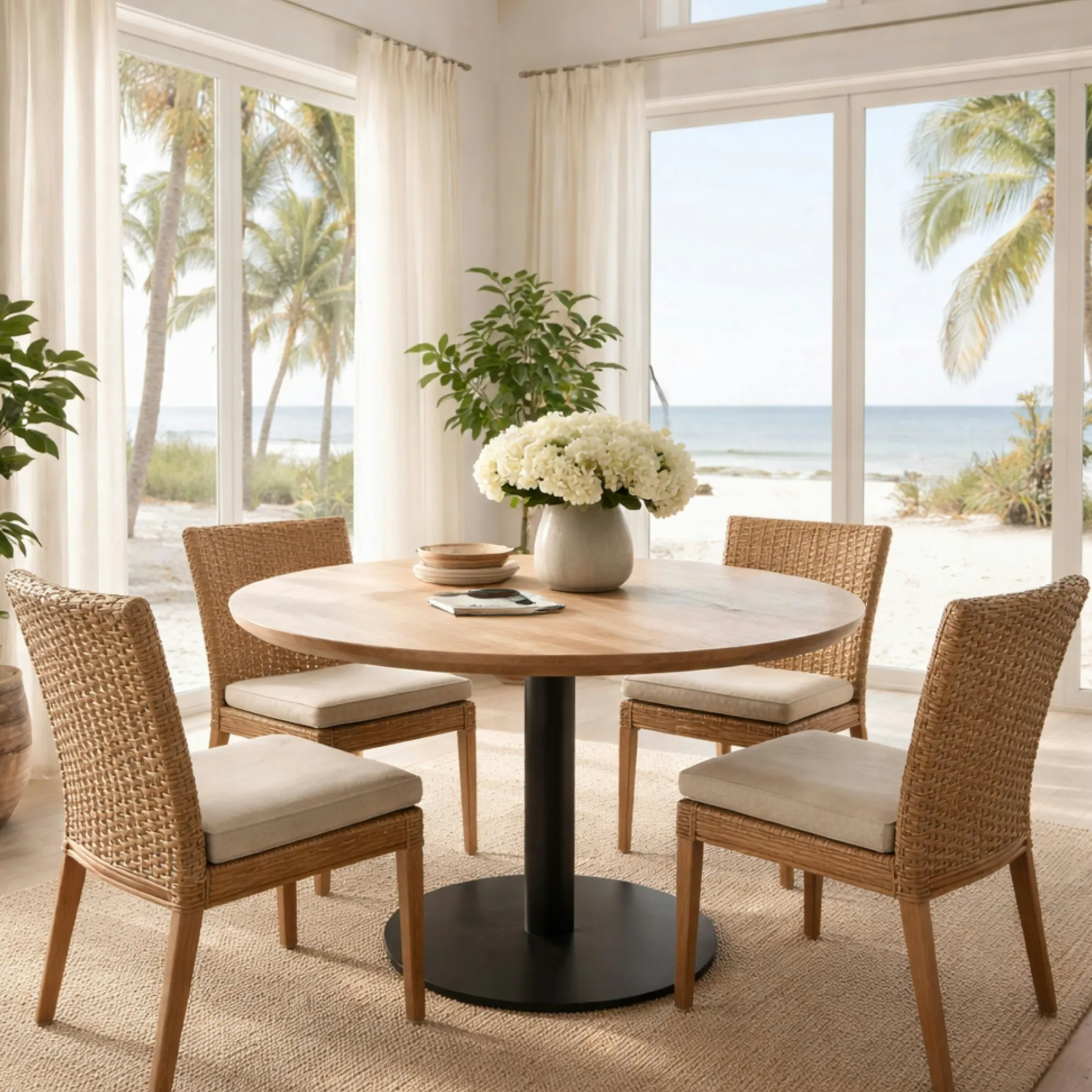 Table ronde chêne huilé pied central droit 110 cm PALERME