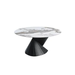 Table ronde céramique pied conique bois noir ⌀160 cm ALDER