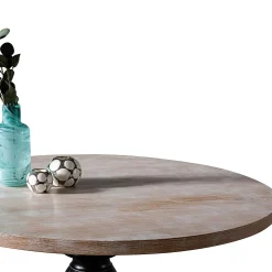 Table ronde en bois effet usé - pied noir ⌀120 cm TENA