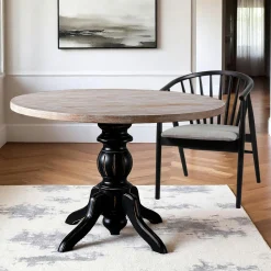 Table ronde en bois effet usé - pied noir ⌀120 cm TENA