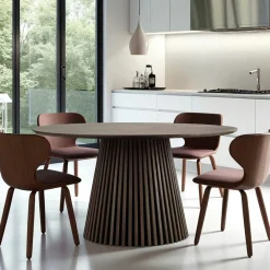 Table ronde en chêne brun avec piètement baguette ø120 cm AMSTERDAM