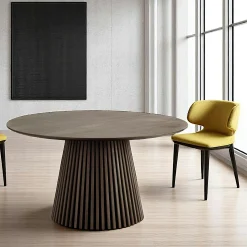 Table ronde en chêne brun avec piètement baguette ø120 cm AMSTERDAM