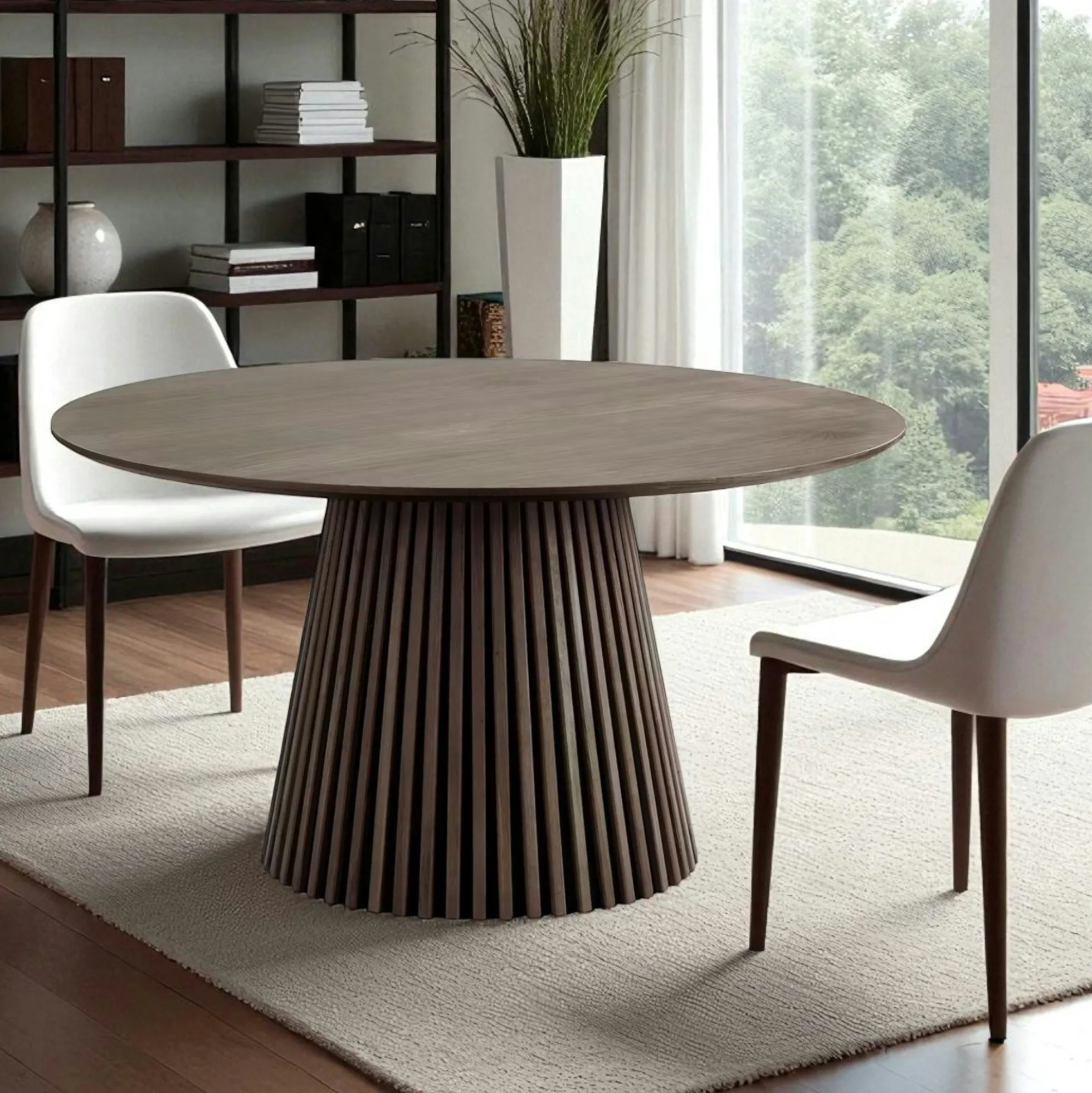 Table ronde en chêne brun avec piètement baguette ø140 cm AMSTERDAM