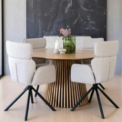Table ronde en chêne clair avec piètement baguette ø120 cm AMSTERDAM