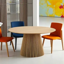 Table ronde en chêne clair avec piètement baguette ø120 cm AMSTERDAM