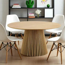 Table ronde en chêne clair avec piètement baguette ø140 cm AMSTERDAM