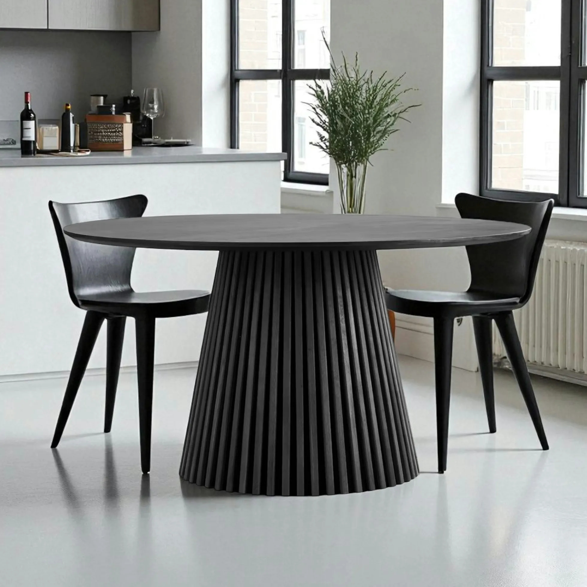 Table ronde en chêne noir avec piètement baguette ø140 cm AMSTERDAM