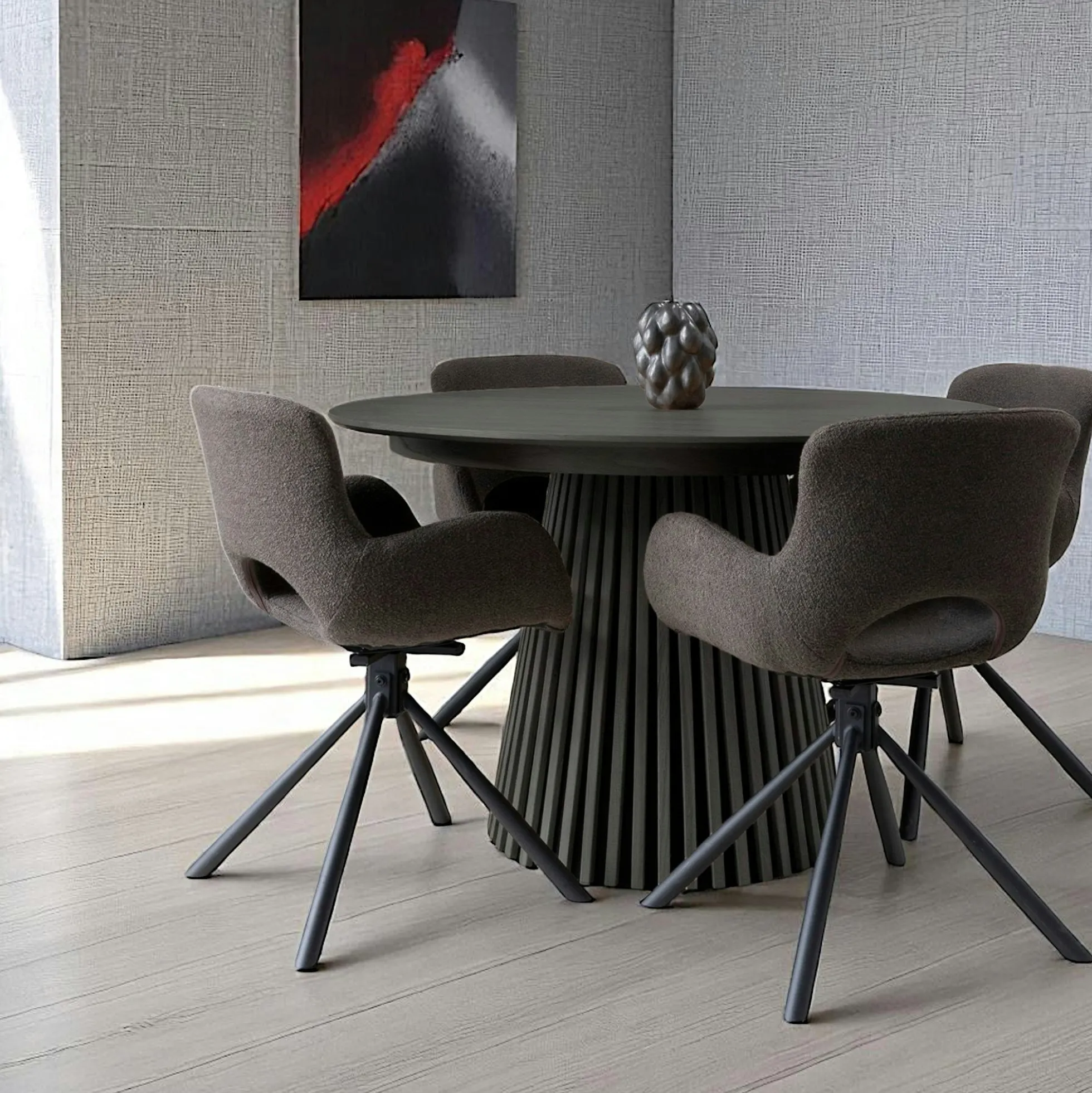 Table ronde en chêne noir avec piètement baguette ø140 cm AMSTERDAM