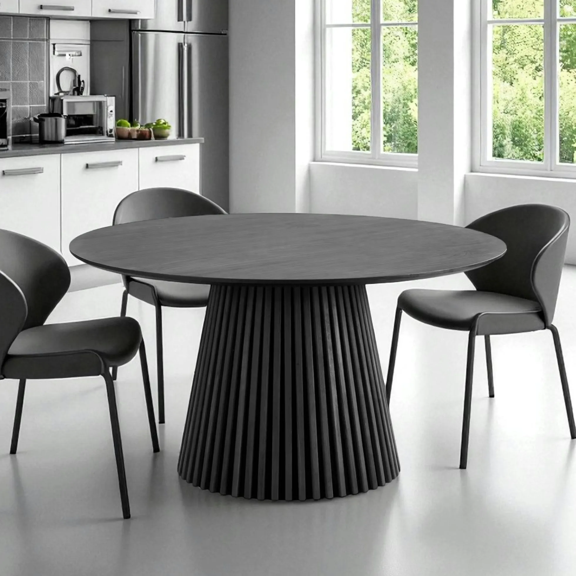 Table ronde en chêne noir avec piètement baguette ø120 cm AMSTERDAM