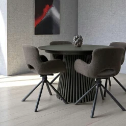 Table ronde en chêne noir avec piètement baguette ø120 cm AMSTERDAM