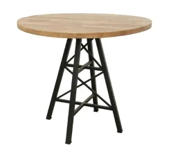 Table ronde en Hévéa recyclé naturel et pieds métal façon "Tour Eiffel" D90xH76cm LOFT