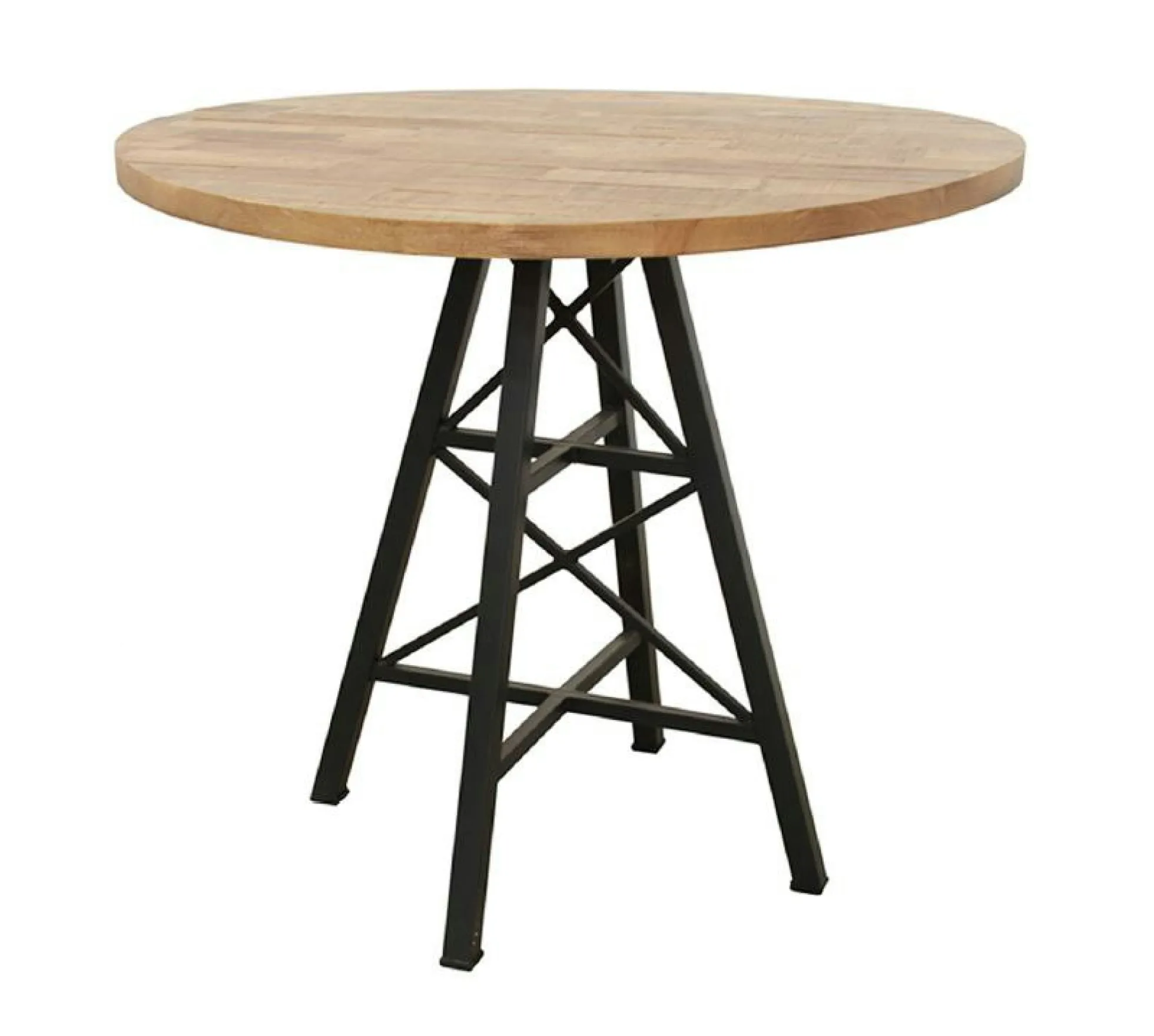 Table ronde en Hévéa recyclé naturel et pieds métal façon "Tour Eiffel" D90xH76cm LOFT