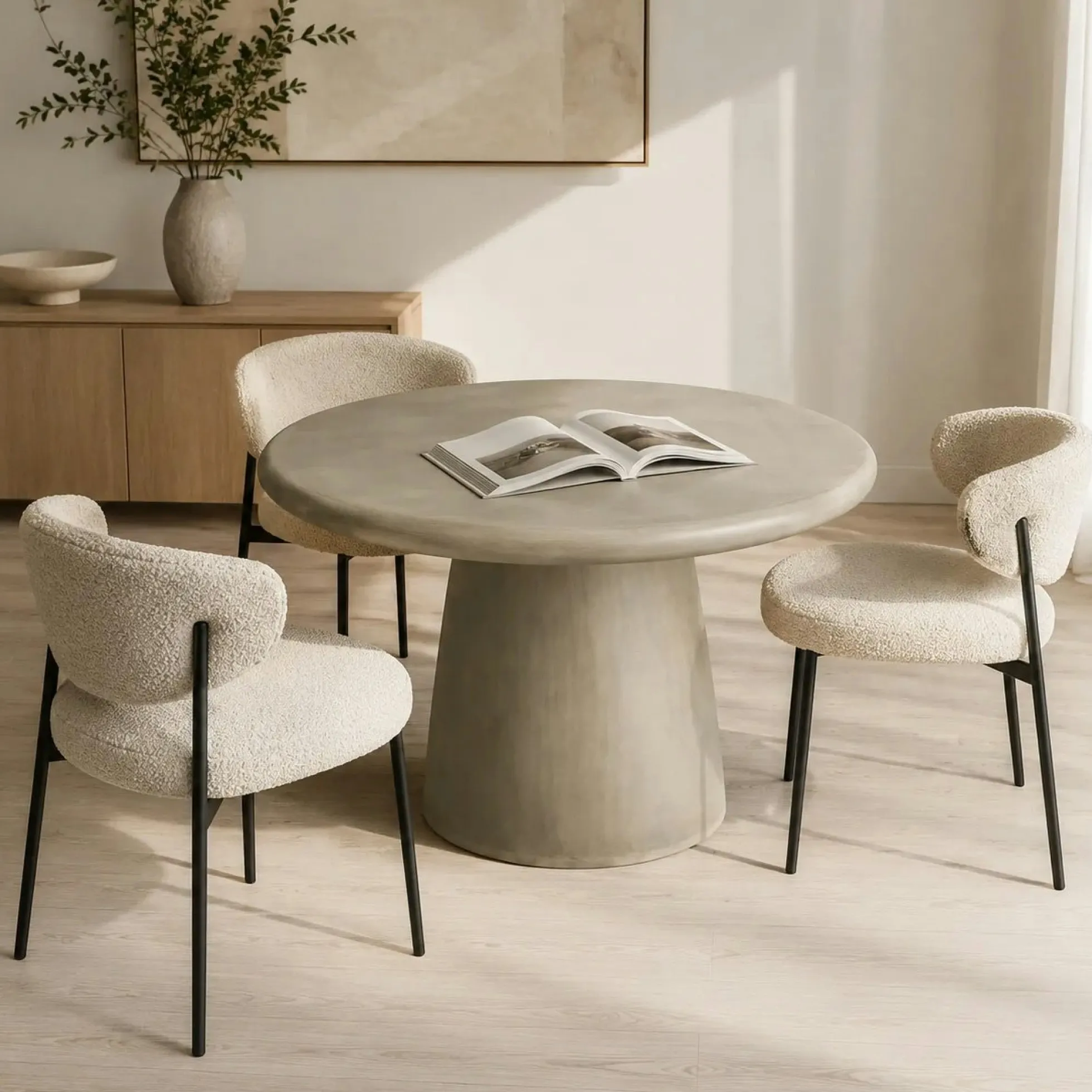 Table ronde en oxyde de magnésium ø120cm, intérieur/extérieur NERINGA