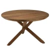 Table ronde en teck massif recyclé 130 cm pied croisé bois SWING