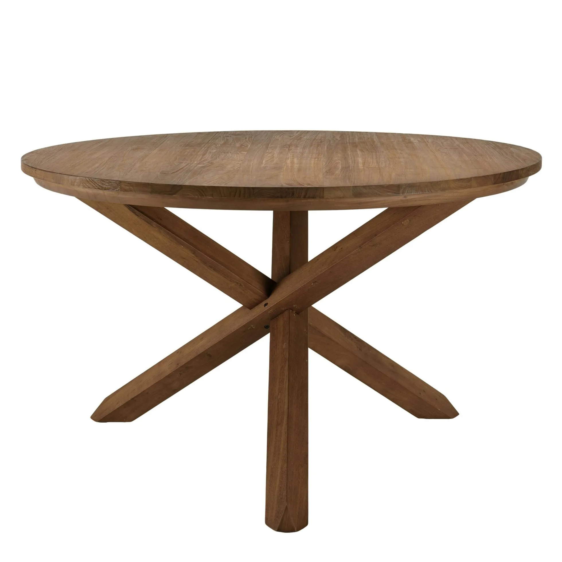 Table ronde en teck massif recyclé 130 cm pied croisé bois SWING