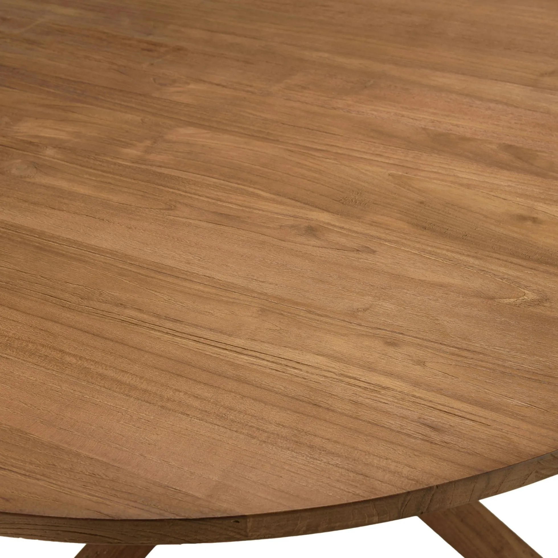 Table ronde en teck massif recyclé 130 cm pied croisé bois SWING