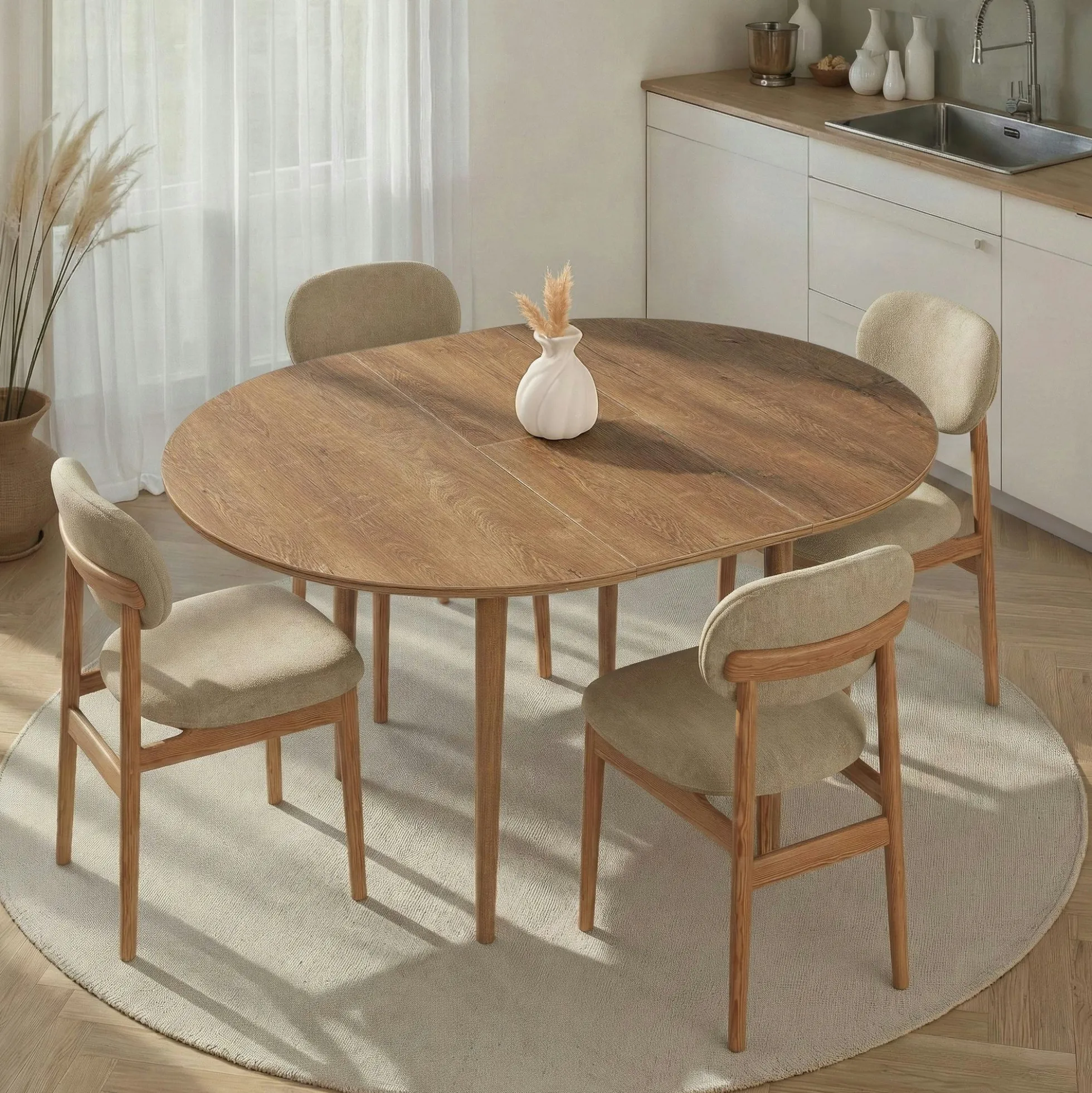 Table ronde extensible effet chêne brun 100-131 cm MARFA
