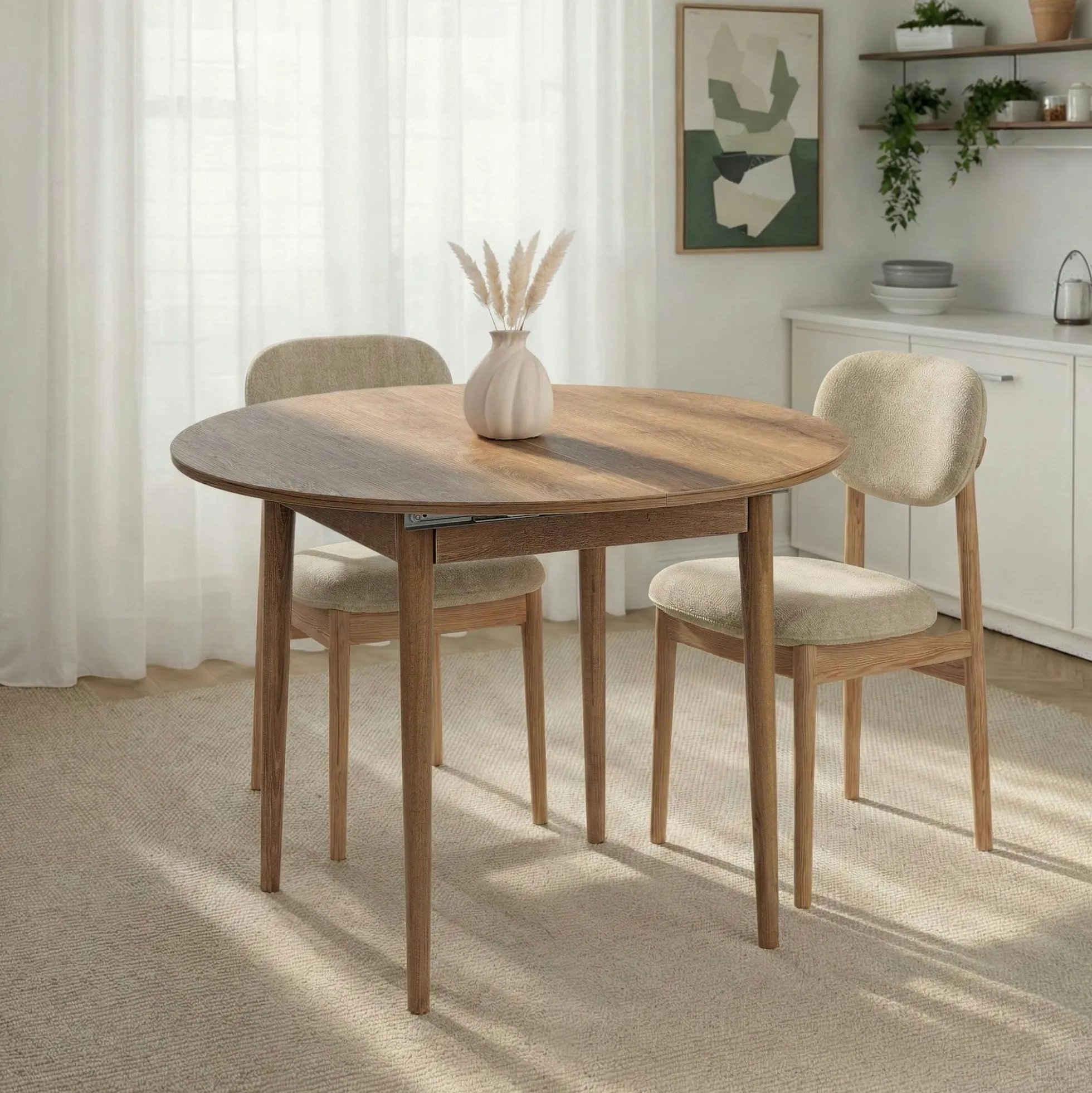 Table ronde extensible effet chêne brun 100-131 cm MARFA