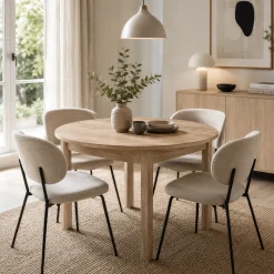 Table ronde extensible effet bois Ø100-140 cm ALVA