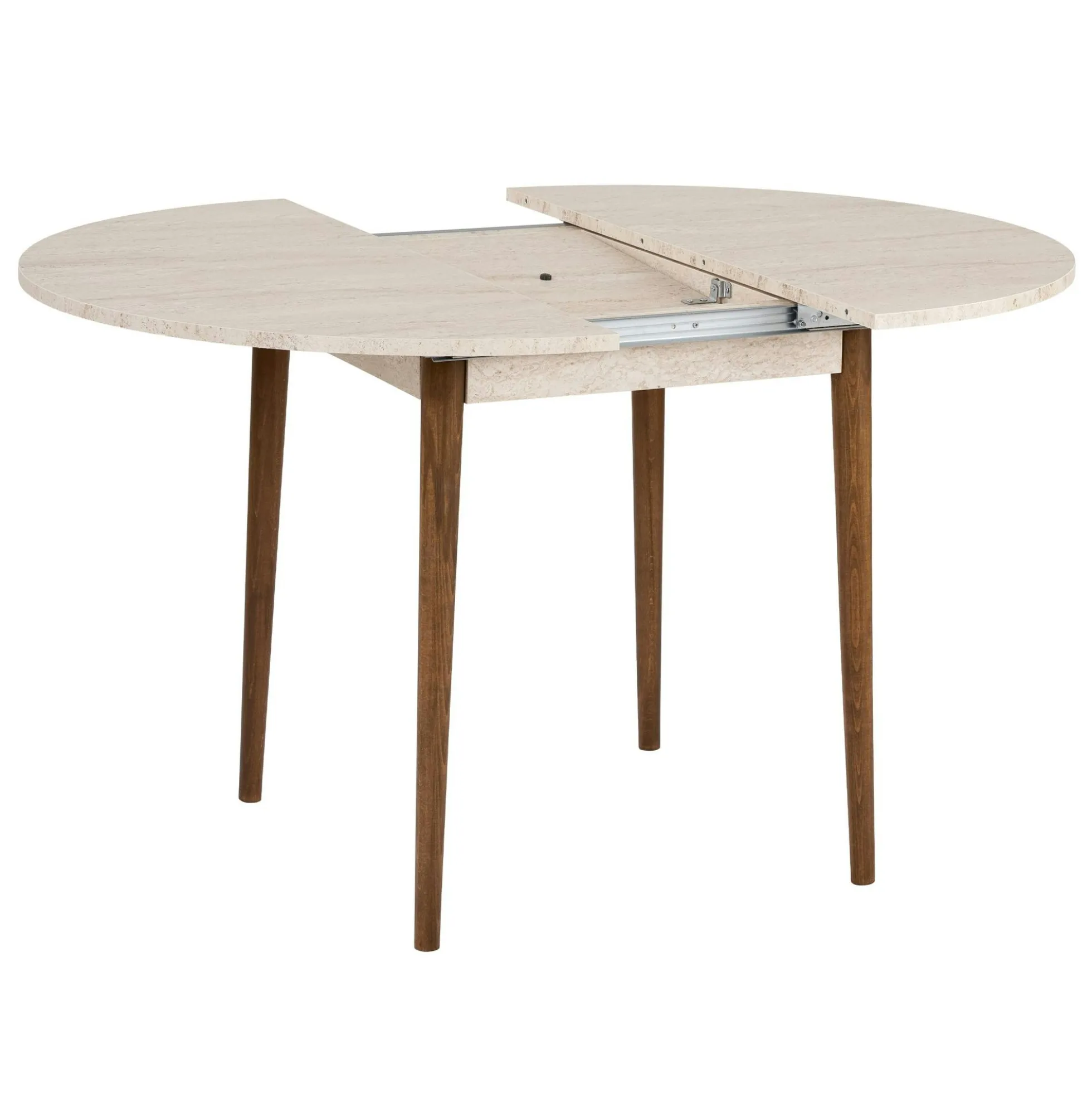 Table ronde extensible effet travertin et noyer 100-131 cm MARFA