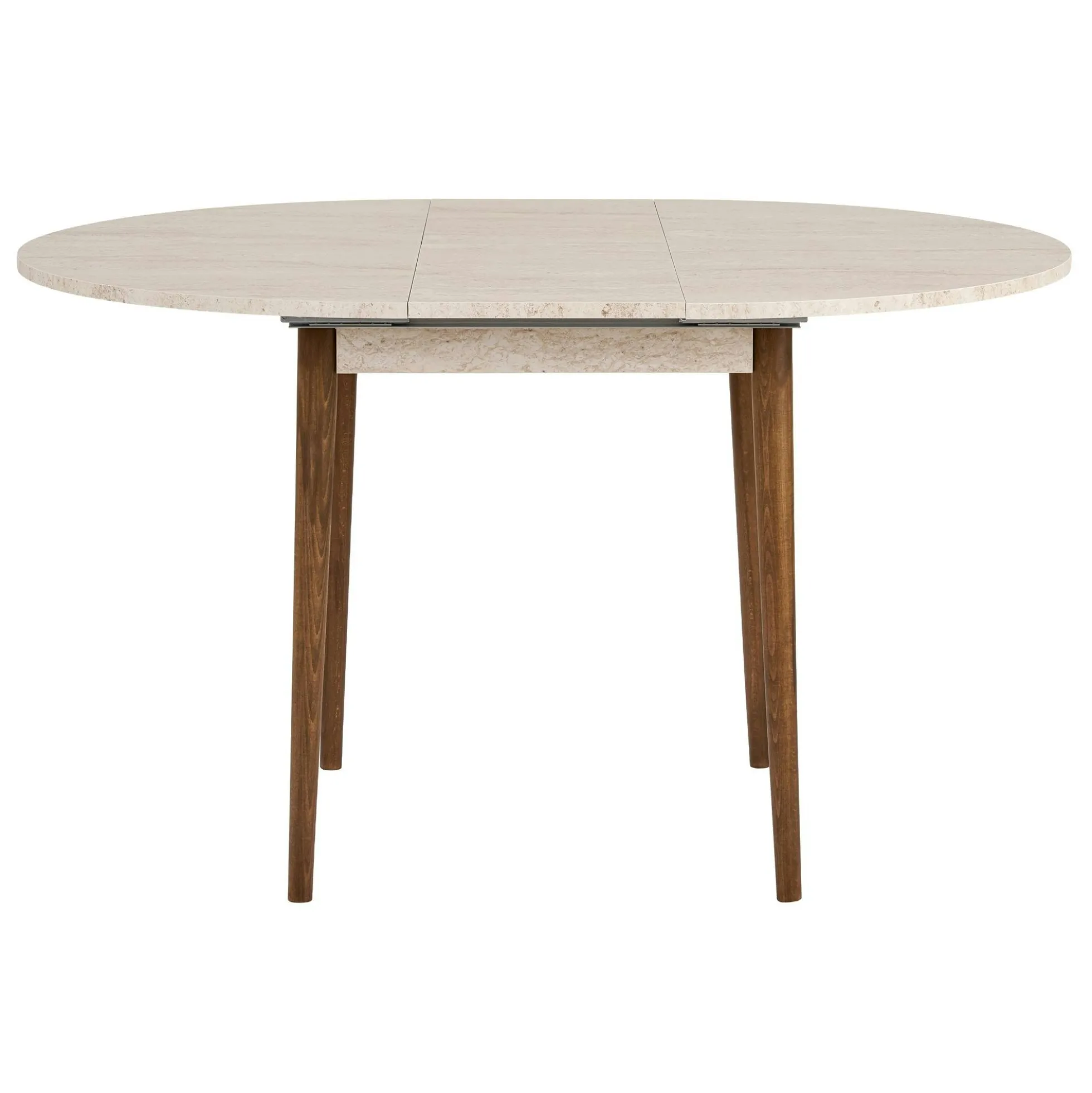 Table ronde extensible effet travertin et noyer 100-131 cm MARFA