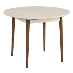 Table ronde extensible effet travertin et noyer 100-131 cm MARFA