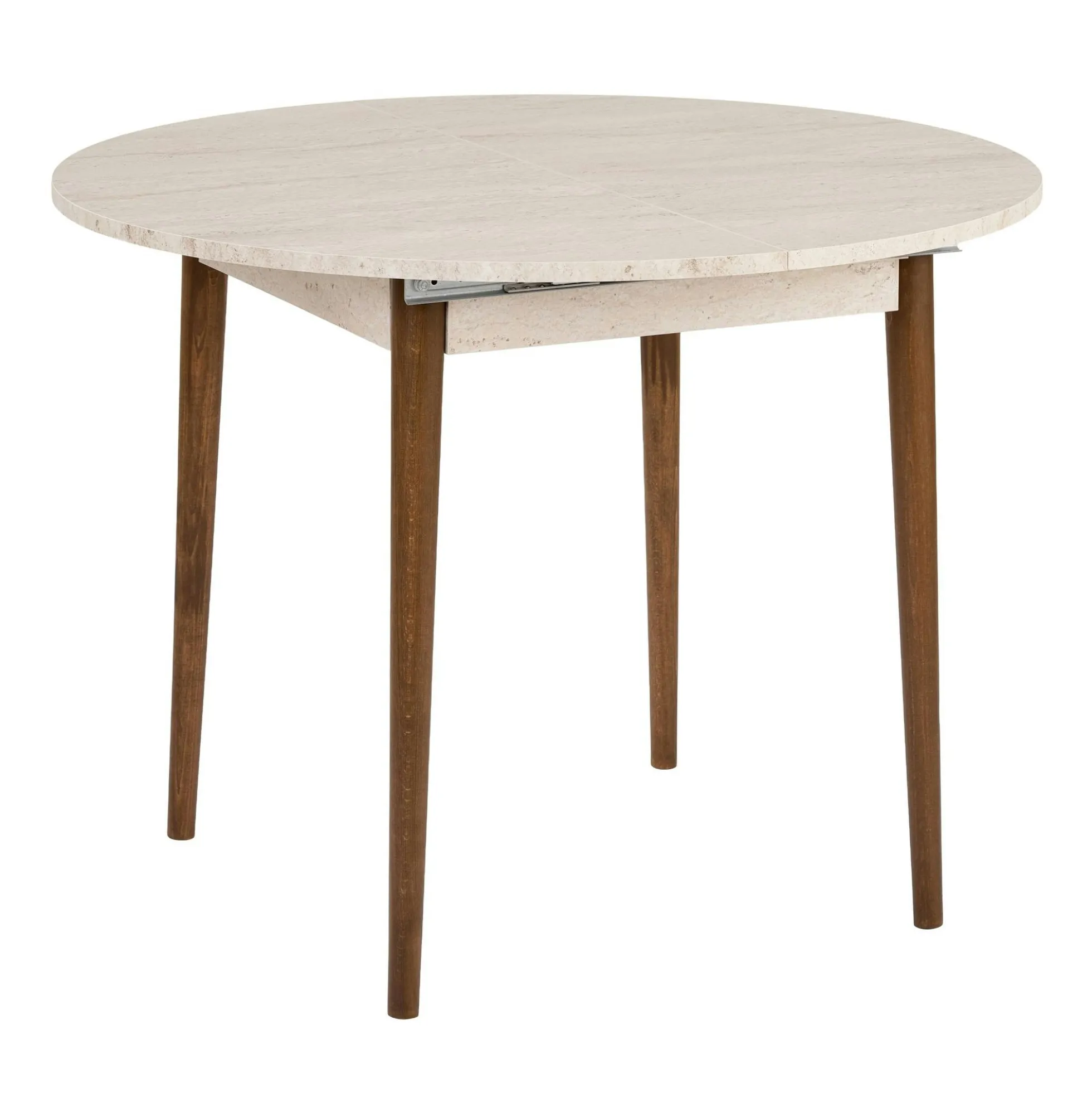 Table ronde extensible effet travertin et noyer 100-131 cm MARFA