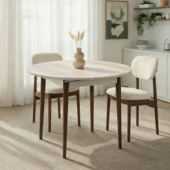 Table ronde extensible effet travertin et noyer 100-131 cm MARFA