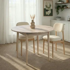 Table ronde extensible effet travertin et bois 100-131 cm MARFA