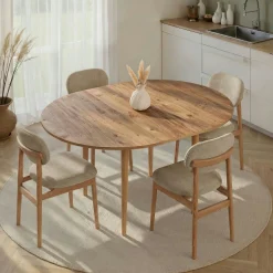 Table ronde extensible effet bois de pin 100-131 cm MARFA