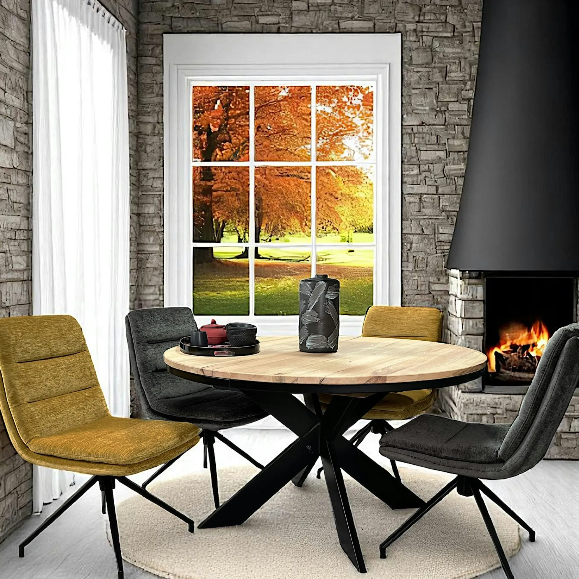 Table ronde extensible en chêne blanc 140 cm PALERME