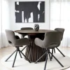 Table ronde extensible en chêne brun avec piètement baguette (2 rallonges incluses) ø120 cm / 160 cm / 200 cm AMSTERDAM