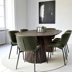 Table ronde extensible en chêne brun avec piètement baguette (2 rallonges incluses) ø120 cm / 160 cm / 200 cm AMSTERDAM