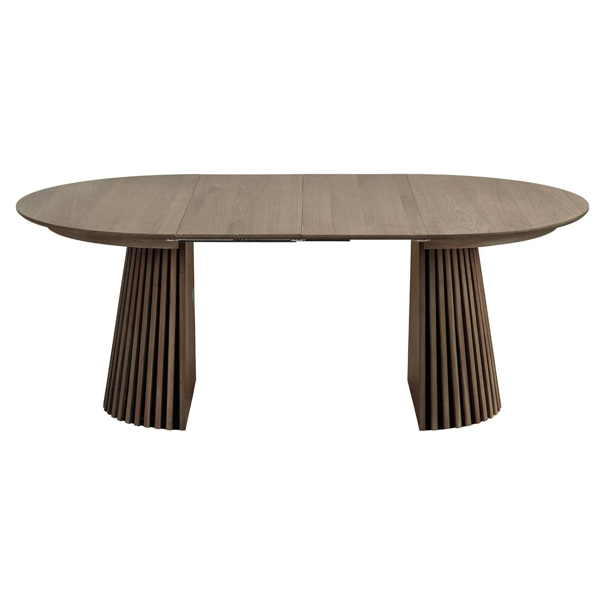 Table ronde extensible en chêne brun avec piètement baguette (2 rallonges incluses) ø120 cm / 160 cm / 200 cm AMSTERDAM