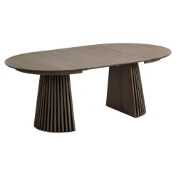 Table ronde extensible en chêne brun avec piètement baguette (2 rallonges incluses) ø120 cm / 160 cm / 200 cm AMSTERDAM