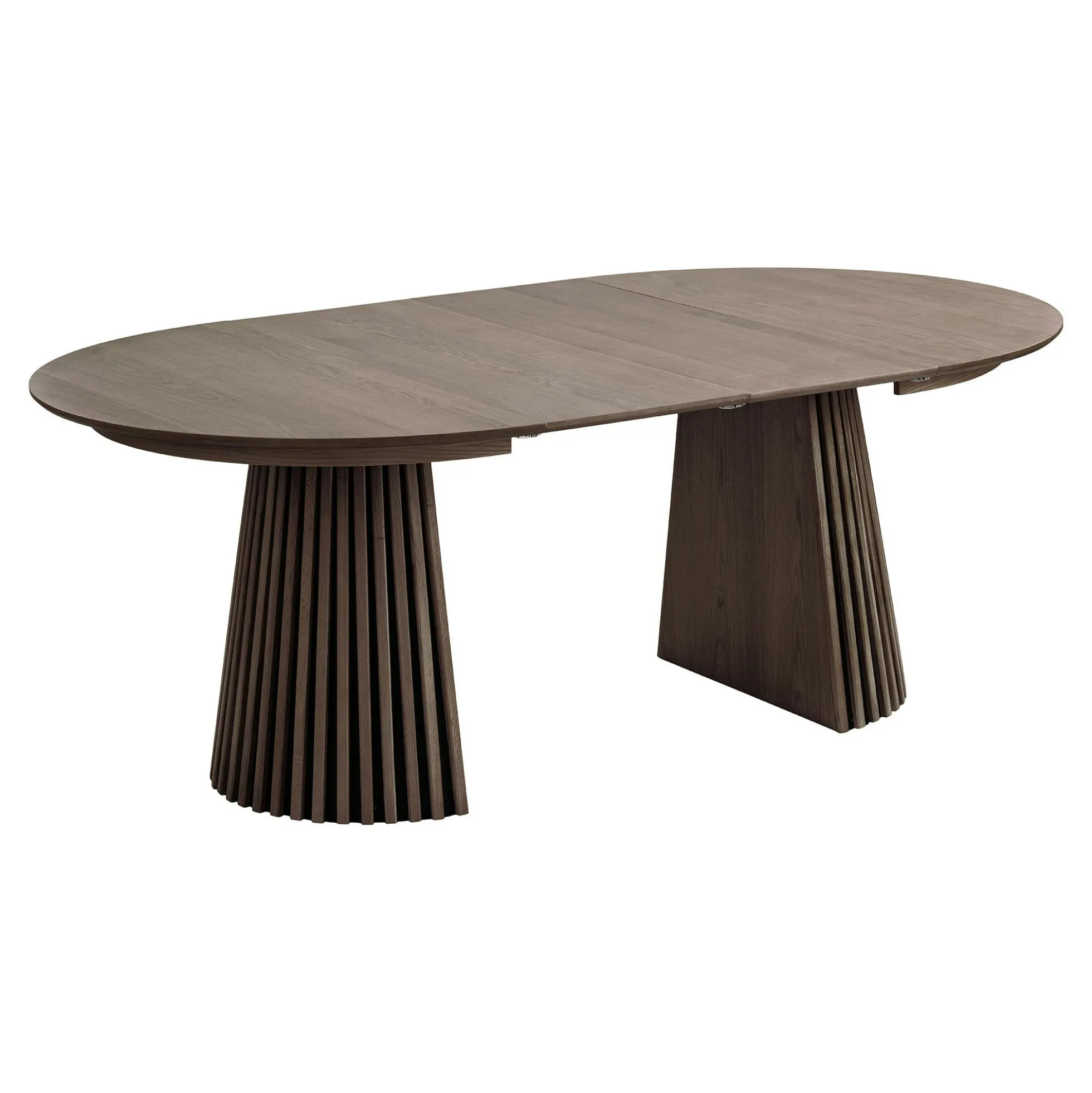 Table ronde extensible en chêne brun avec piètement baguette (2 rallonges incluses) ø120 cm / 160 cm / 200 cm AMSTERDAM