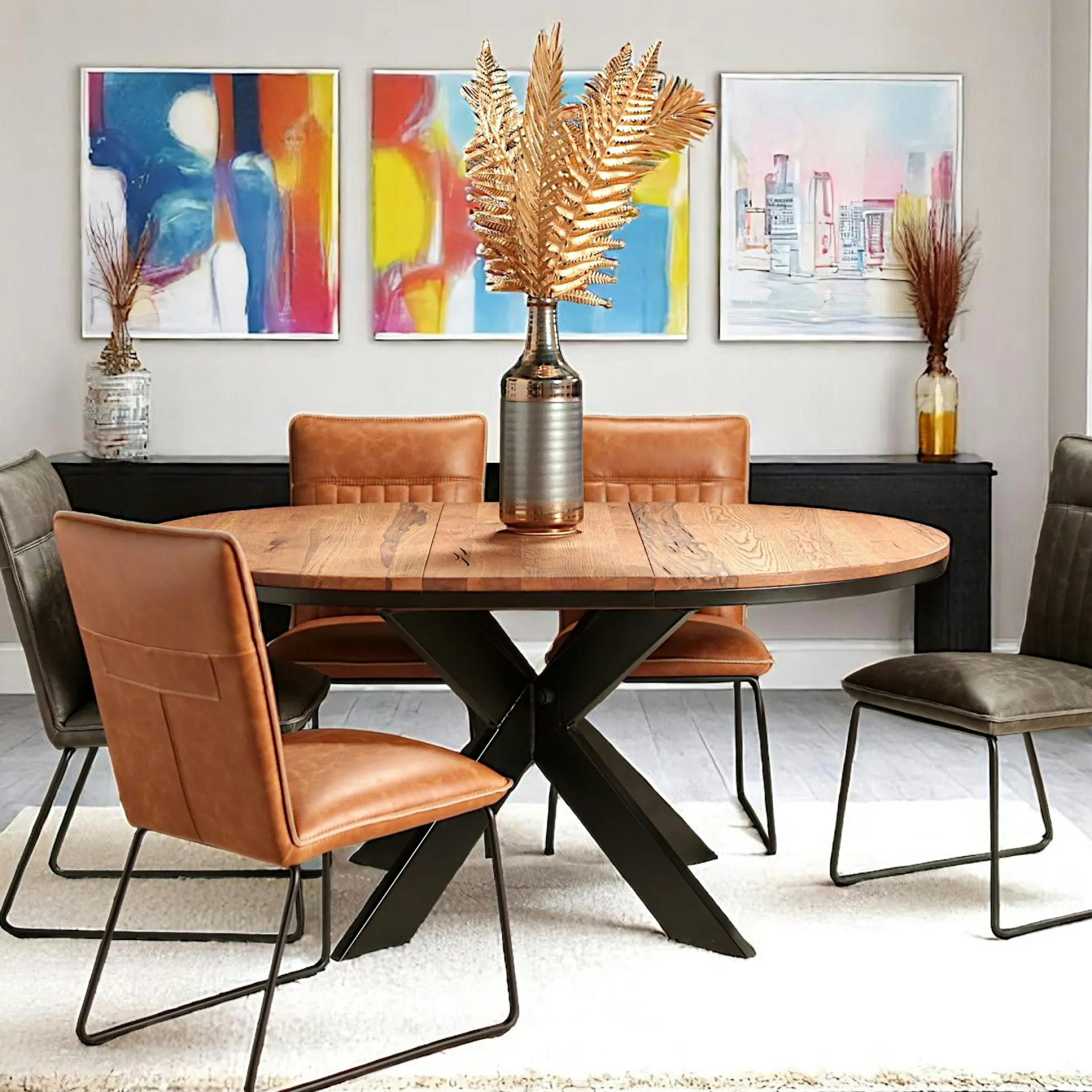 Table ronde extensible en chêne brun 120 cm PALERME