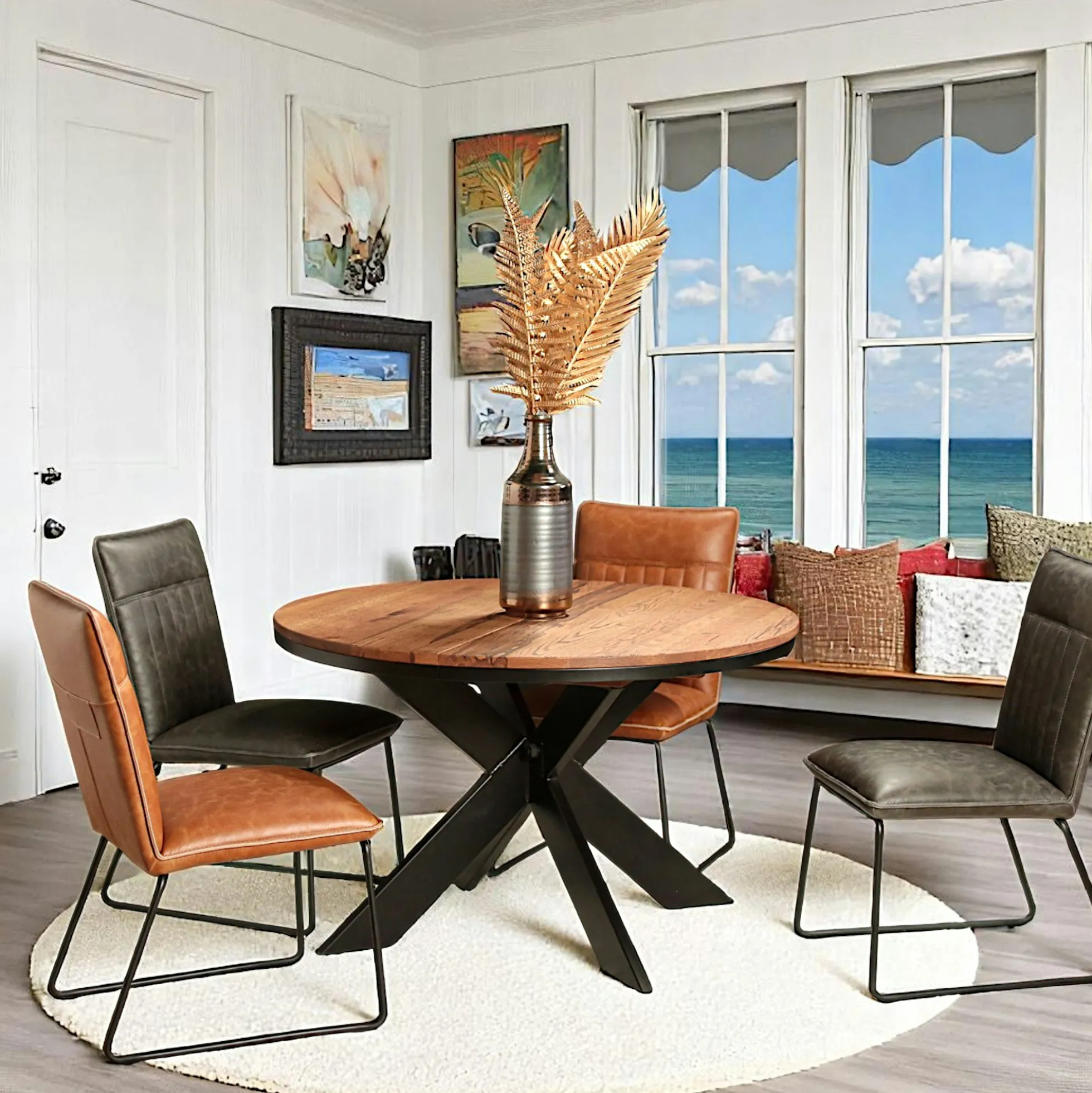 Table ronde extensible en chêne brun 120 cm PALERME